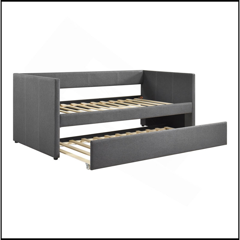 1Pc Daybed With Trundle Fabric Upholstery Wooden Frame Modern Home Furniture, Dark Gray