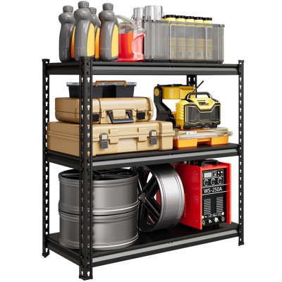 Support de rangement réglable en acier noir mat à 5 niveaux résistant, tablette utilitaire en métal pour garage