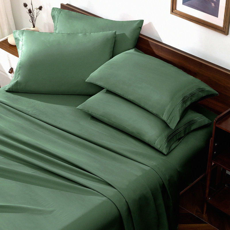Luxury Green 1800 Thread Count Sheet Set - 6 Piece Bedding Bundle with Pillowcases - Soft Microfiber Sheets for Deep Pocket Mattresses