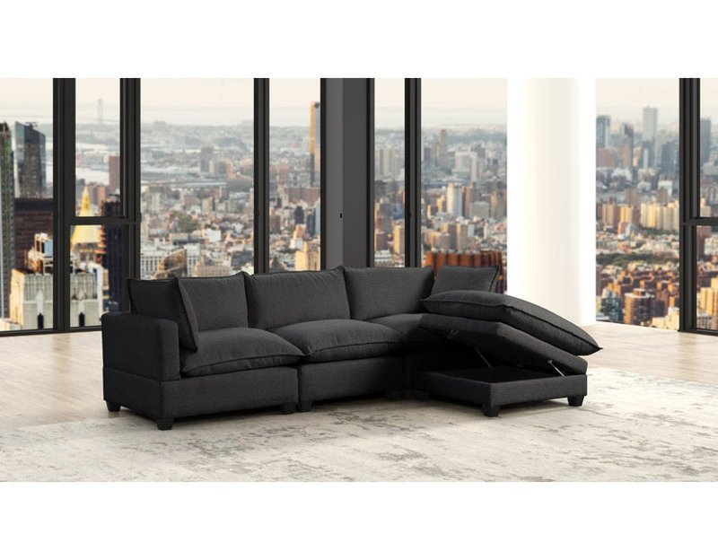 Doraly Modular 4-piece Sectional, Black Polyester