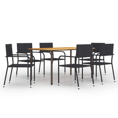 Grabau 6 - Person Teak Wicker Patio Dining Set with Rectangular Table