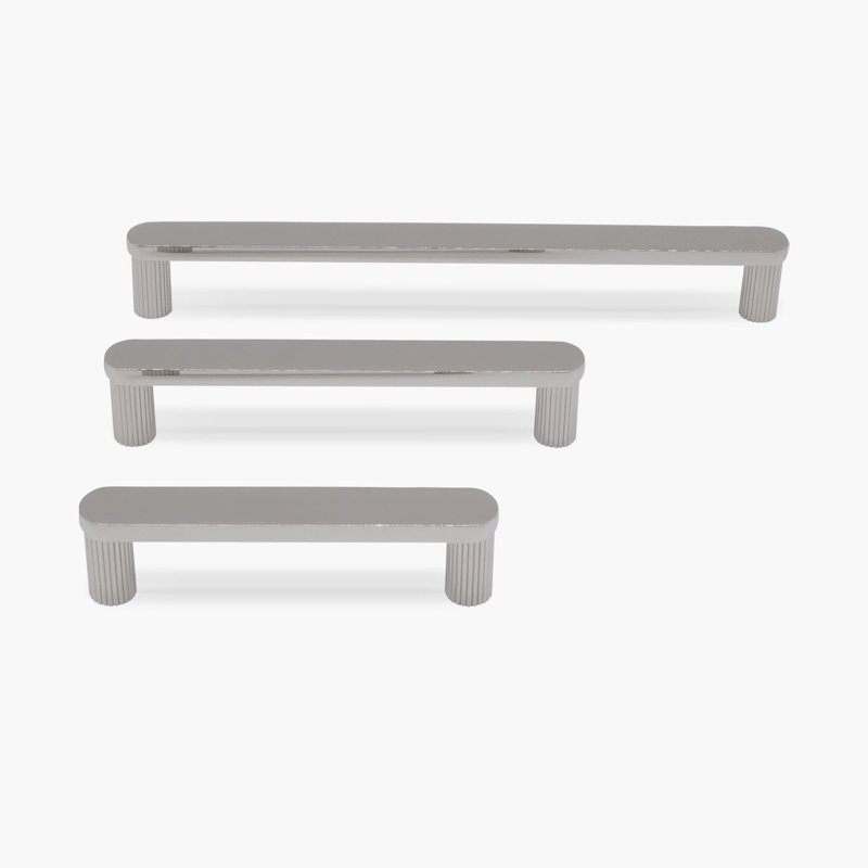 Ribbed Bar / Handle Pull with Fluted Stems, Polished Nickel, 8"