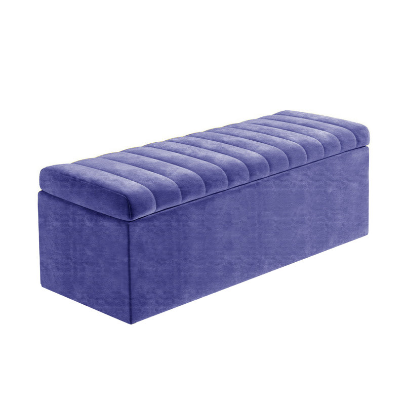 Safar Large Naples Ottoman Storage Box – Multi- Functional Striped Upholstered Blanket Box, 40cm H x 90cm W x 40cm D, Blue