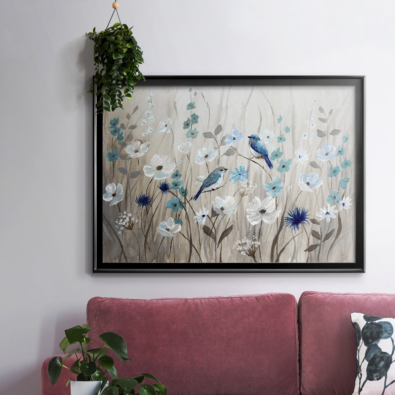 «Bluebirds in Spring», toile tendue avec châssis, H 14 po x l 20 po x P 1,5 po, Noir
