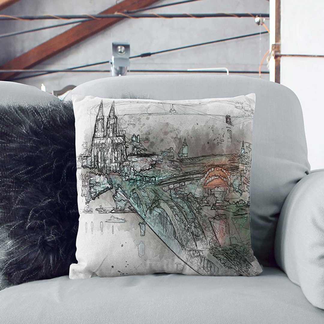 Cologne Skyline in Abstract Cushion with Filling