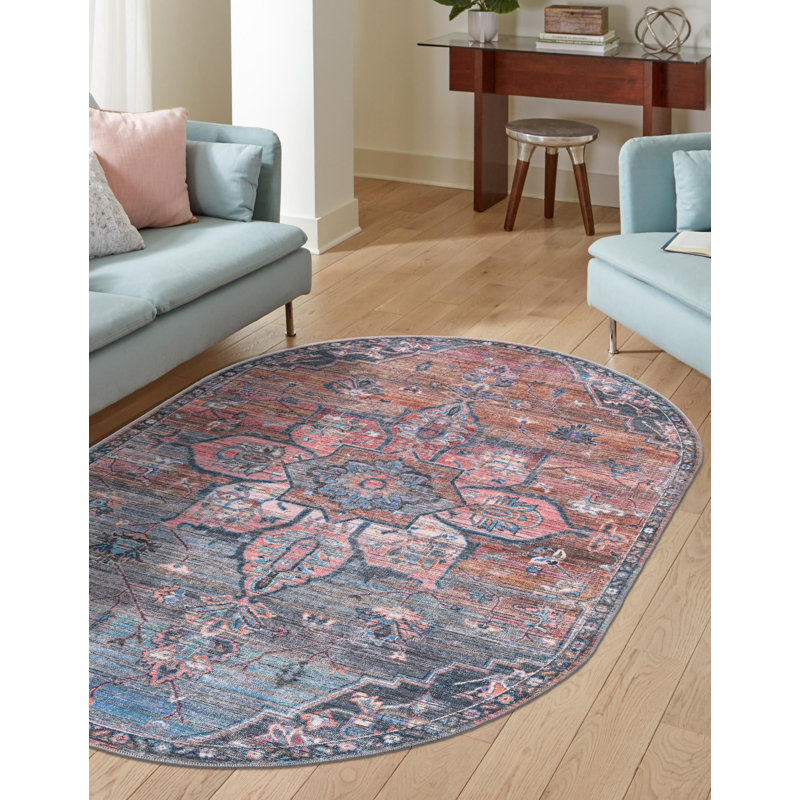 Gwin Chenille Oriental Indoor Rug, Oval 5'3" x 8'