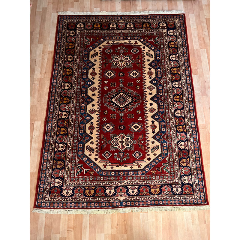 One-of-a-Kind Aliodija Hand-Knotted New Age Wool Area Rug in Red/Orange/White