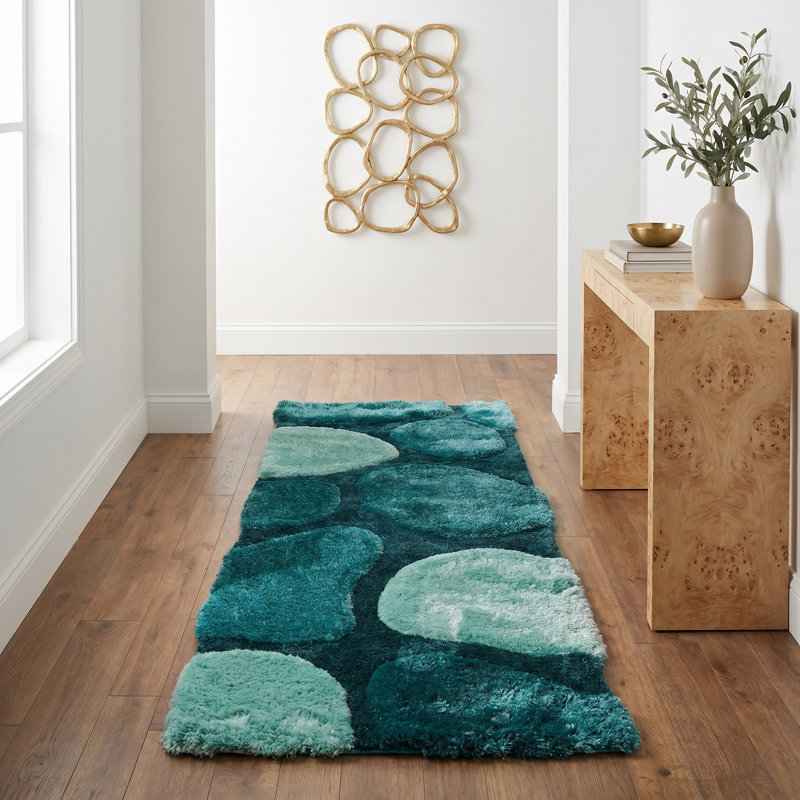 Thionville Abstract Shag Teal/Turquoise/Mint Area Rug, Runner 2'4" x 8'