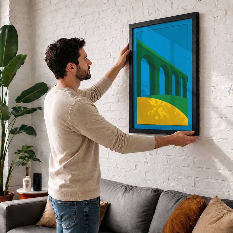 Arches Over Blue Minimalist - Framed Print, A1 - 84.1 x 59.4 cm, White