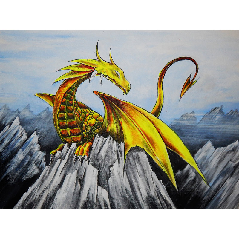 Dessin animé «Dragon» par Ed Capeau, H 18 po x l 24 po, Toile tendue, Pas de tapis