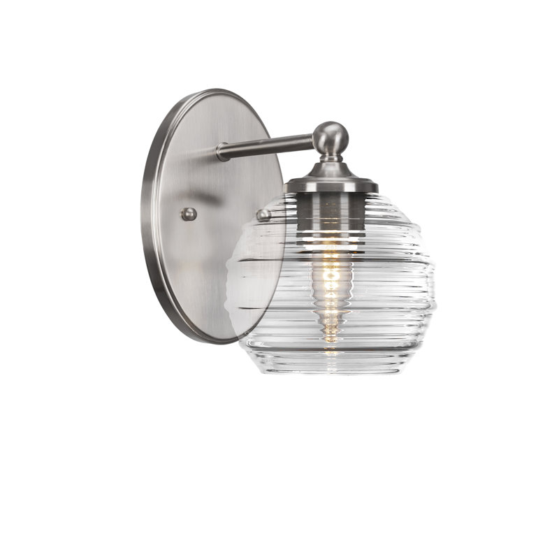 Aitkens Wall Sconce Shown With 6" Ribbed Glass, Smoke, Brushed Nickel