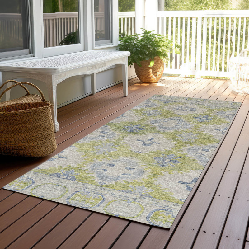 Machine Washable Indoor/Outdoor Xhevrie Aloe Rug, Runner 2'3" x 7'6"