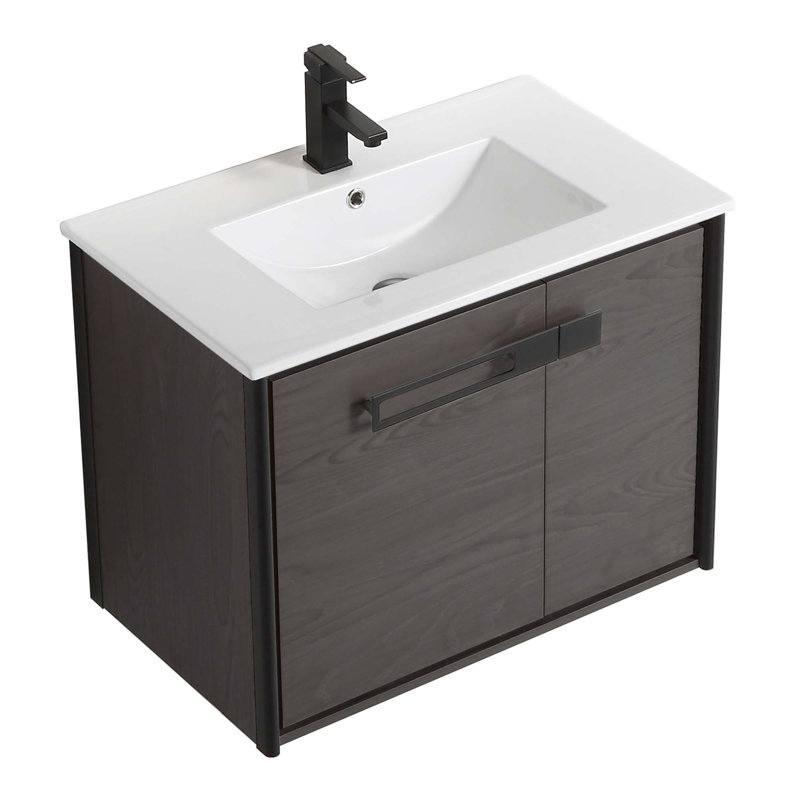 Meuble-lavabo simple l 30 po x P 18,31 po x H 23,25 po, Chêne noir charbon, Noir mat