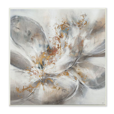 'Abstract Flower Bloom Grey Gold' Painting Print