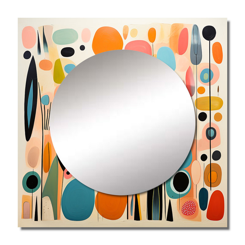 Rose Mid Century Playful Patterns II - miroir carré Mid-Century pour décoration murale, 36 po x 36 po
