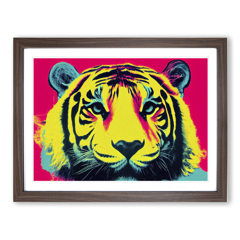 Colourful Tiger Vol.5 Abstract - Single Picture Frame Print, Walnut Framed, 25cm H x 34cm W x 2cm D