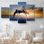 Nautical Animals " Two Jumping Dolphins At Sunset Coastal " 5 - Pieces