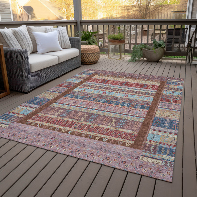 Machine Washable Indoor/Outdoor Meredith ACN2160 Striped Rug, Rectangle 5 pi x 7 pi 6 po