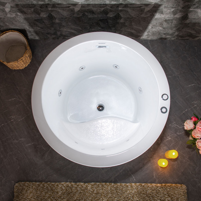 41'' x 41'' Freestanding Whirlpool Heated Acrylic Round Bathtub with Integrated Seat,Non-Slip Design