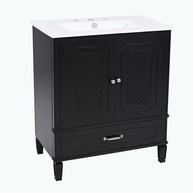 Meuble-lavabo avec lavabo et armoire avec tiroirs, Noir