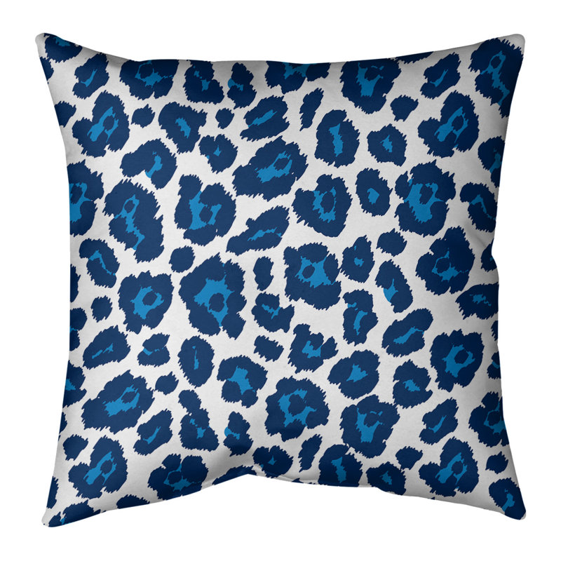 Housse de coussin carrée, Blanc / bleu foncé, 14 po x 14 po, Polyester filé