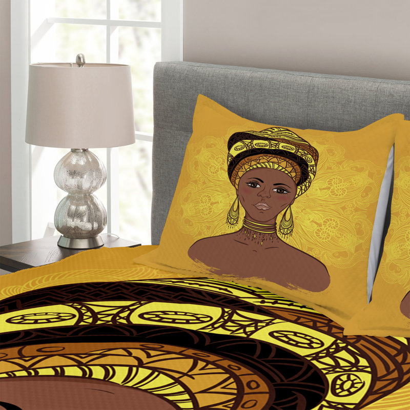 Adylyn ellow/Brown/Black Microfiber Bedspread Set, 220 x 264 cm