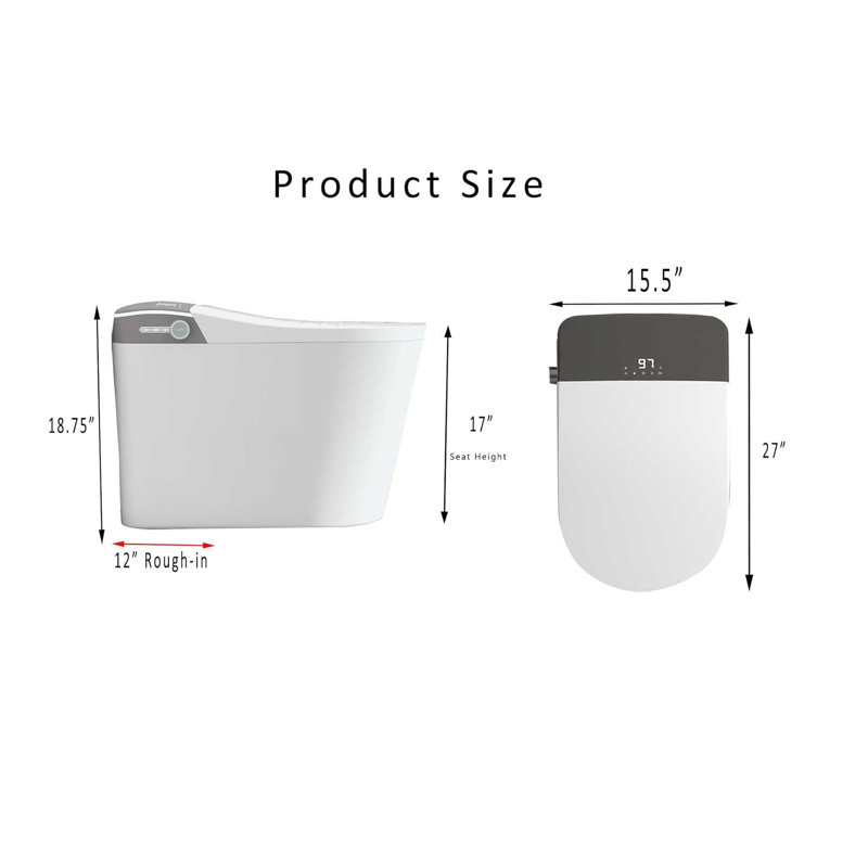 Smart Bidet Toilet: Auto Open/Close, Heated Seat, Warm Air Drying, Foam Shield, Foam Shield Air Fresh, Foot Flush, White