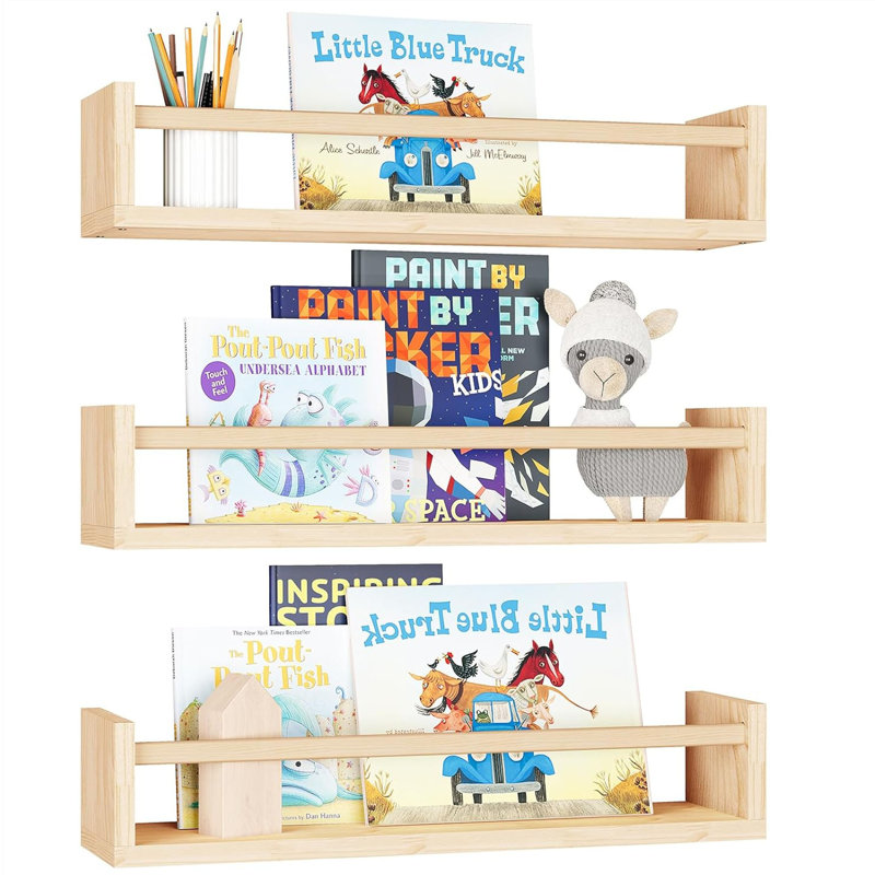 Floating Shelves, 3 Pcs, Natural Wood