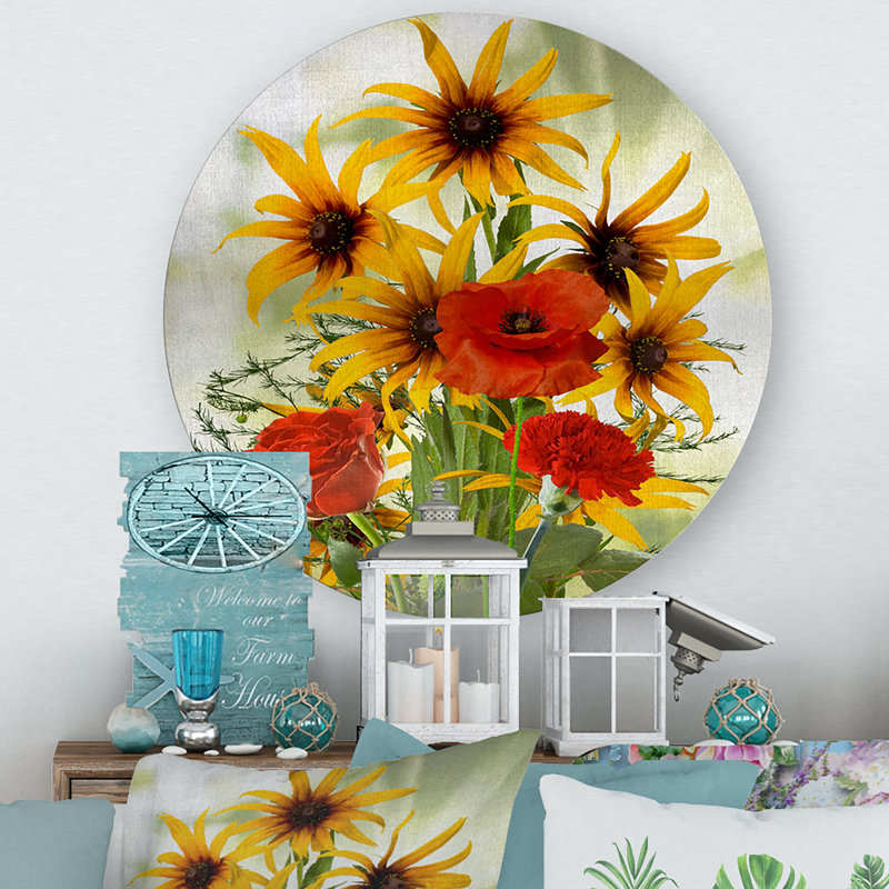 Tournesols et coquelicots dans la nature, H 11 po x l 11 po x p 1 po