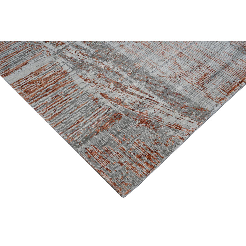 Hand Knotted Abstract Area Rug in Brown/Gray, Rectangle 6' x 9'