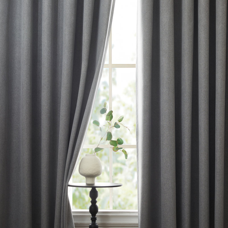 Linen Blend Blackout Curtain Panel Pair, Charcoal, 228cm Width x 228cm Drop