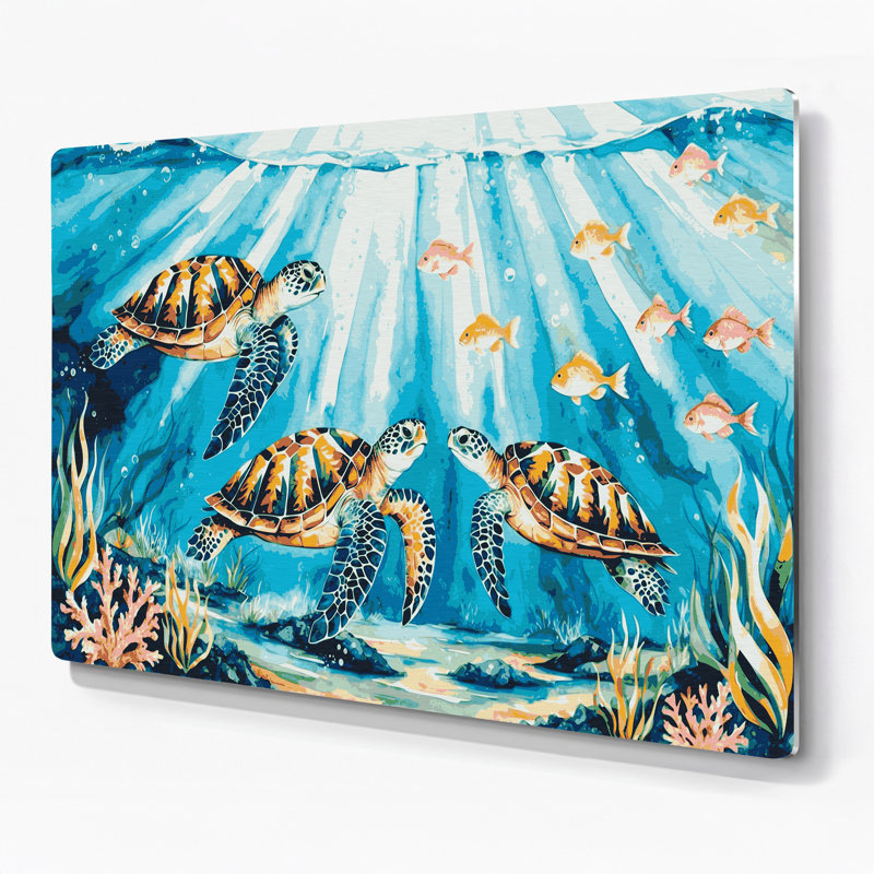 «Hawaiian Sea Turtles», art mural en métal vert, H 24 po x l 36 po
