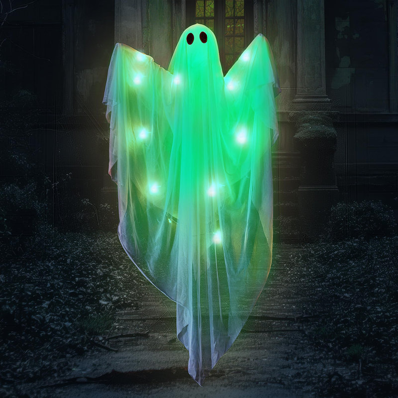 Fantôme lumineux 47 po pour décor d'Halloween effrayant, Vert