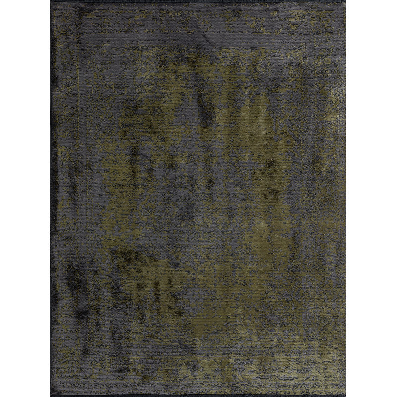 Tapis oriental gris foncé / jaune Rapture, Rectangle 7 pi 10 po x 11 pi 2 po