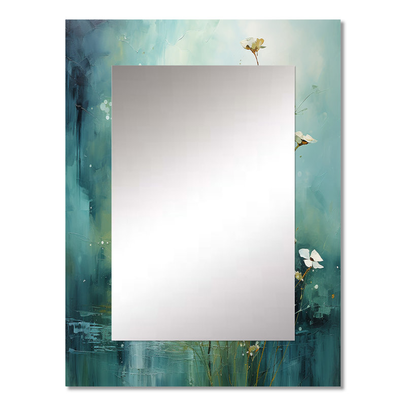 Misty Meadow IV - miroir de paysages, miroir mural décoratif moderne, impression d'art en métal, 32 po x 24 po