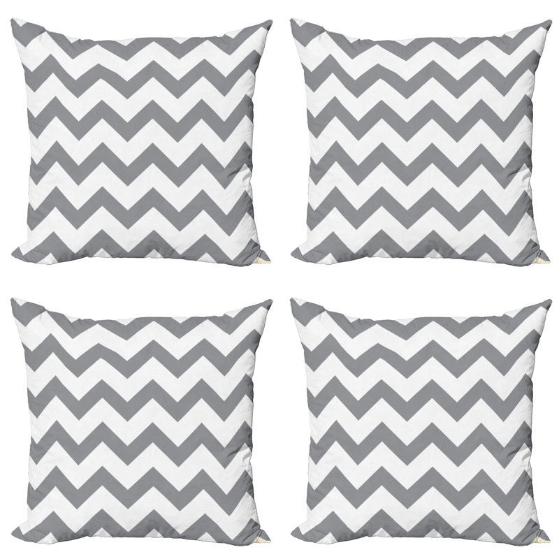 Gray and White Chevron Microfiber Square Throw Pillow Covers, Set of 4