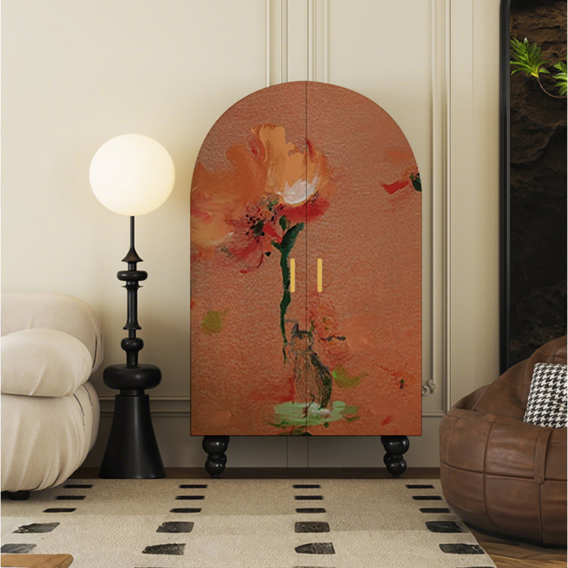 Orange low-legged storage cabinet