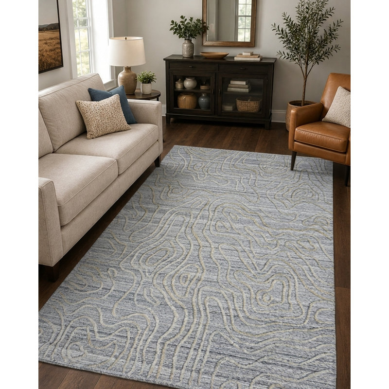 Hand Woven Overtufted Kilim Abstract Polypropylene Silver Rectangle Indoor Area Rug, Rectangle 4'x6'