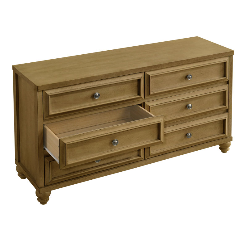 Caskey 54.8" W Traditional Solid Wood 6-Drawer Double Dresser, Antique Oak