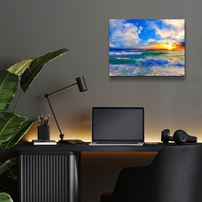 «Colorful Ocean Sunset Blue Seascape Sunrise» par Ezra Tanner, acrylique