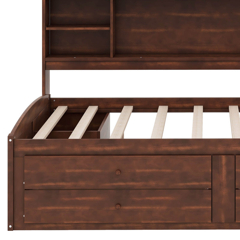 Clelio Full Size Wooden Captain Bed with Built-in Storage Shelves, 4 Drawers and 2 Cabinets