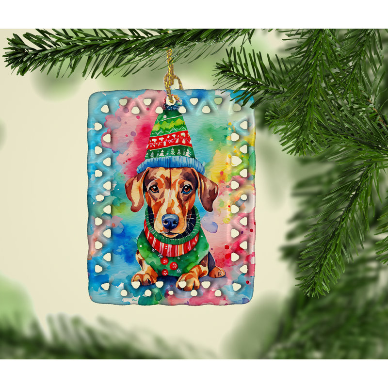 Ornement en porcelaine de Noël teckel, Teckel 3434