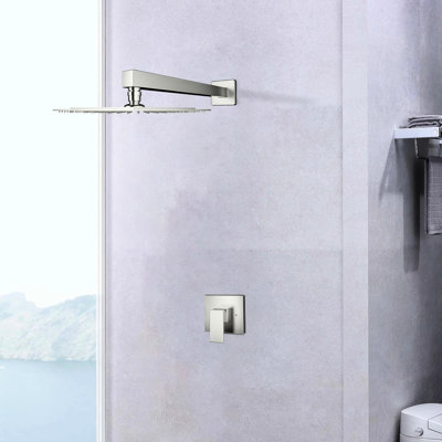 Robinet de douche mural en nickel brossé - laiton, robinet inclus
