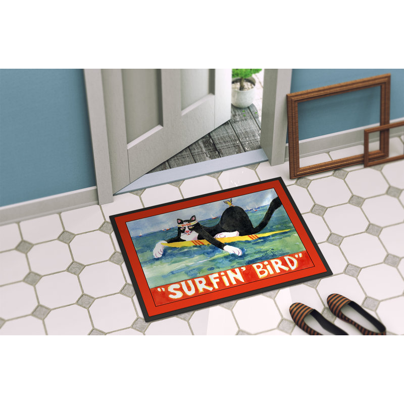 Tapis de porte d’intérieur anti-dérapant pour chat noir et blanc, Rectangle 1 pi 6 po x 2 pi 3 po
