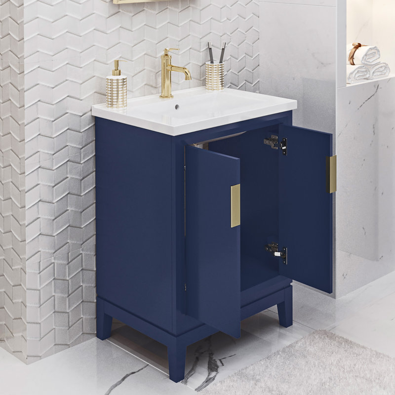 Ensemble de meuble-lavabo simple 25 po Finck, Bleu monarque, Doré