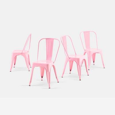 Ensemble de 4 chaises de salle à manger industrielles en métal ultrabrillant d'une hauteur de 18 pouces empilable à l'intérieur, à l'extérieur, légère, facile à nettoyer, facile à assembler et durable