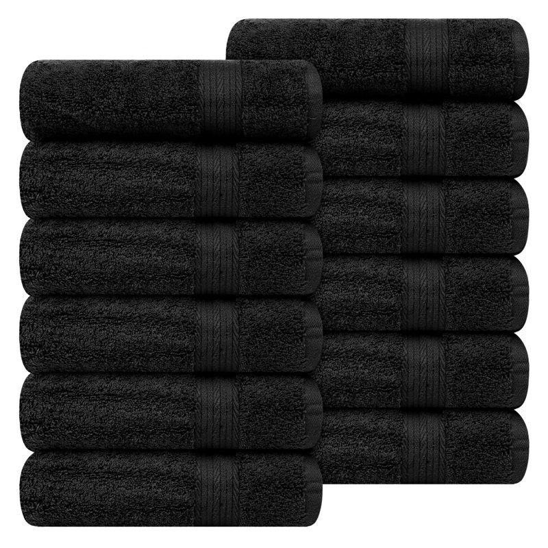 Serviette 100% coton 600 g / m² 18 x 28 po, Noir, Hand Towels- 12 Pack