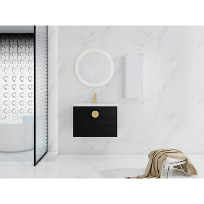 Meuble-lavabo 28 po avec lavabo en céramique et armoire d'appoint 28 po - Châtaignier noir, style moderne, rangement pratique