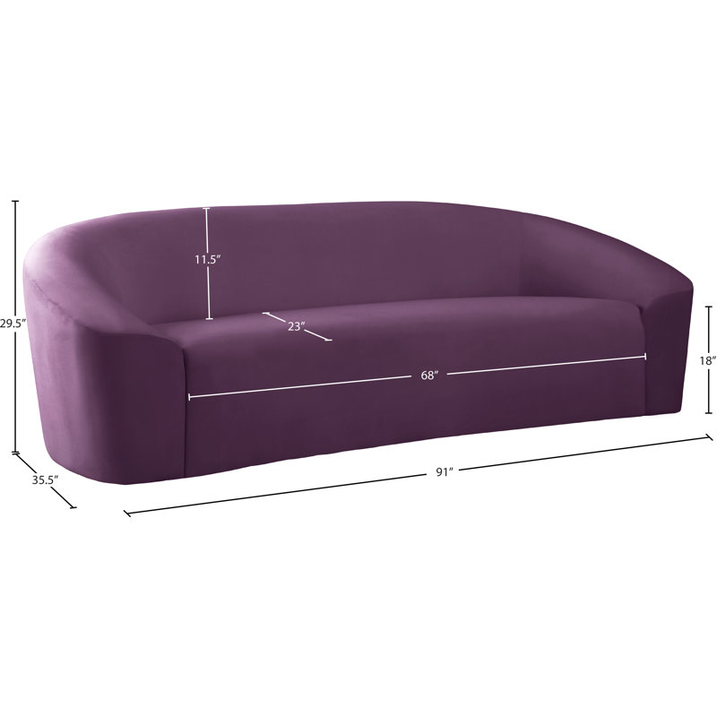 Canapé courbé Alaw, Velours mauve, H 29,5 po x l 91 po x P 35,5 po