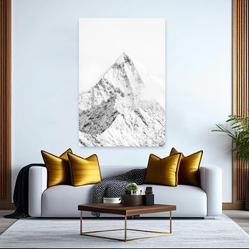 Mountain Top White Abstract Contemporary Winter Landscape Art, 60" H x 40" W